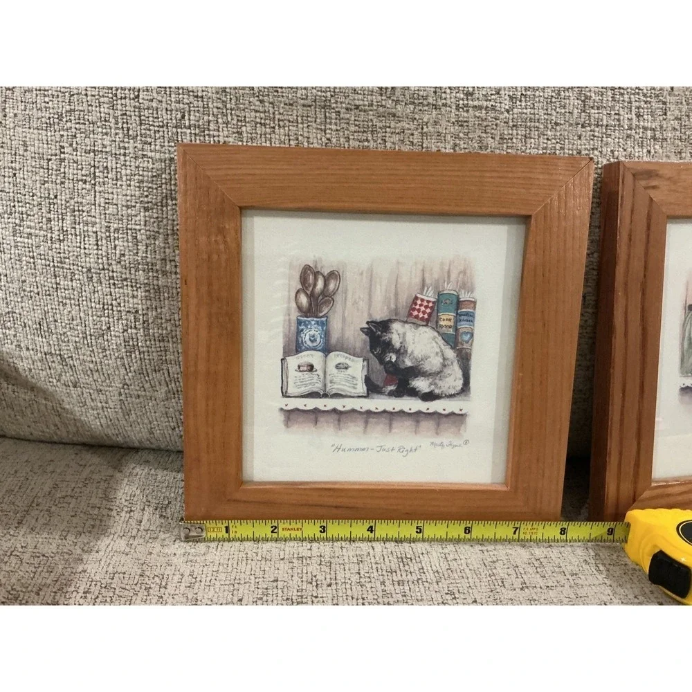 Marty Igne Framed Cat Prints Set of 2 Wood Frame Hummm Just Right Sugar Plums
